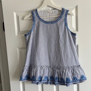 Vineyard Vines Blue and White Striped Embroidered Peplum Tank